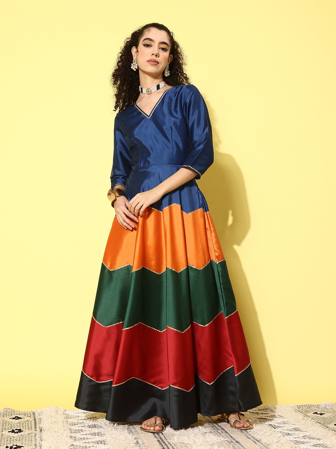 

InWeave Women Colourblocked Gotta Patti Anarkali Kurta, Navy blue