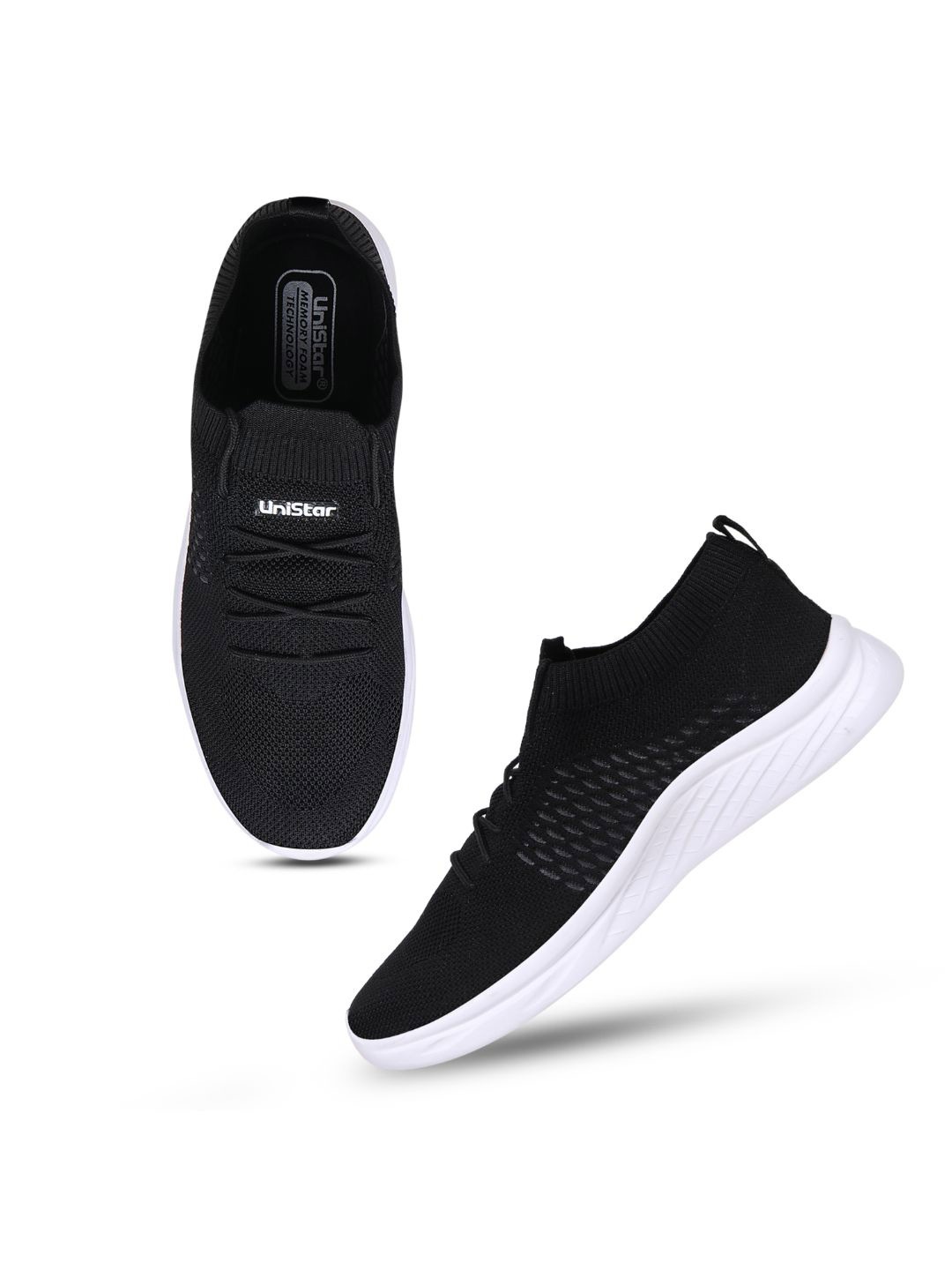 

UNISTAR Men Mesh Memory Foam Insole Non-Marking Running Shoes, Black