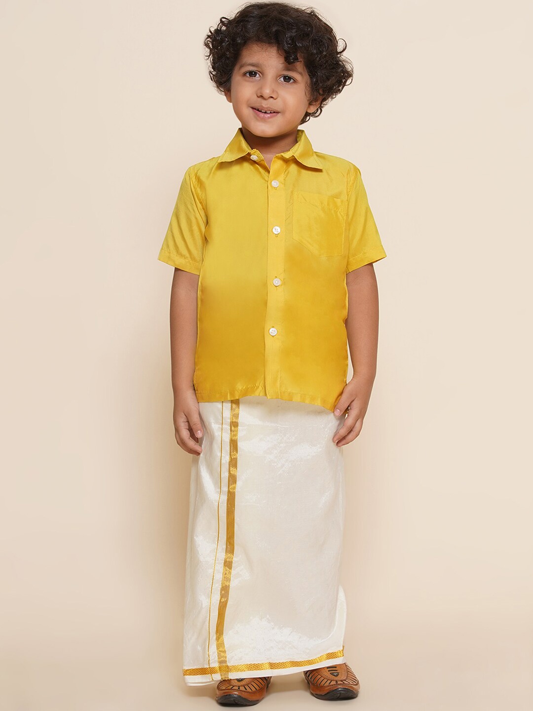 

Sethukrishna Boys Shirt Collar Shirt and Dhoti, Yellow