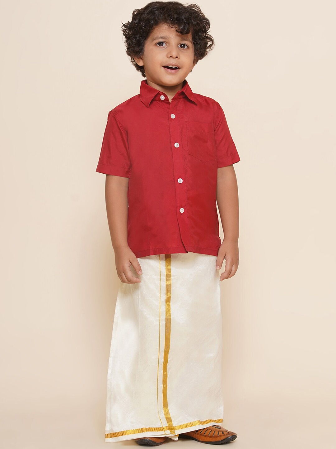 

Sethukrishna Boys Shirt Collar Shirt and Dhoti, Maroon