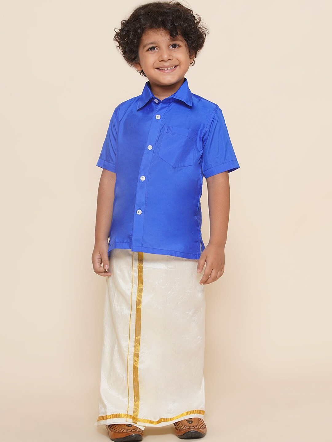 

Sethukrishna Boys Shirt Collar Shirt and Veshti, Blue