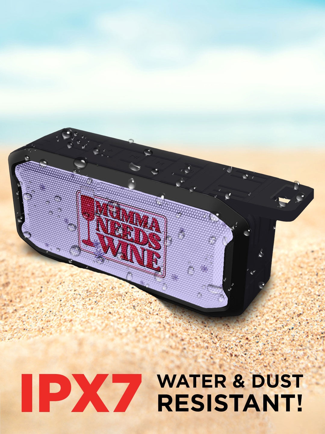 

macmerise Printed Wireless Waterproof Speaker With Bluetooth V5.0, Black