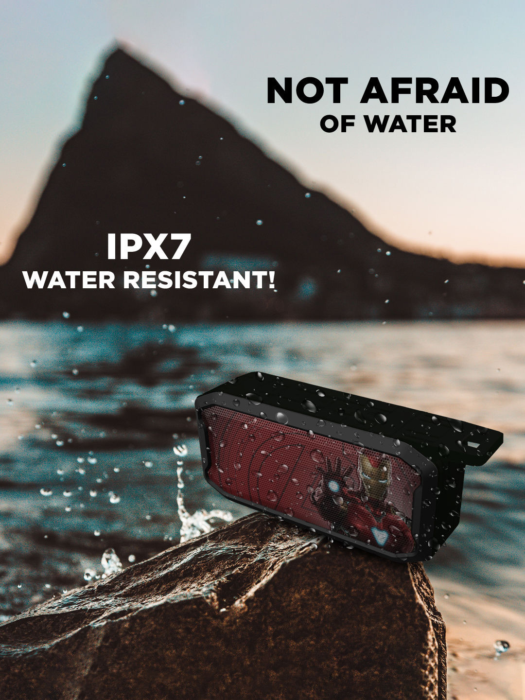 

macmerise Iron Man Printed Water Resistant Wireless Speaker with Bluetooth V5.0, Black