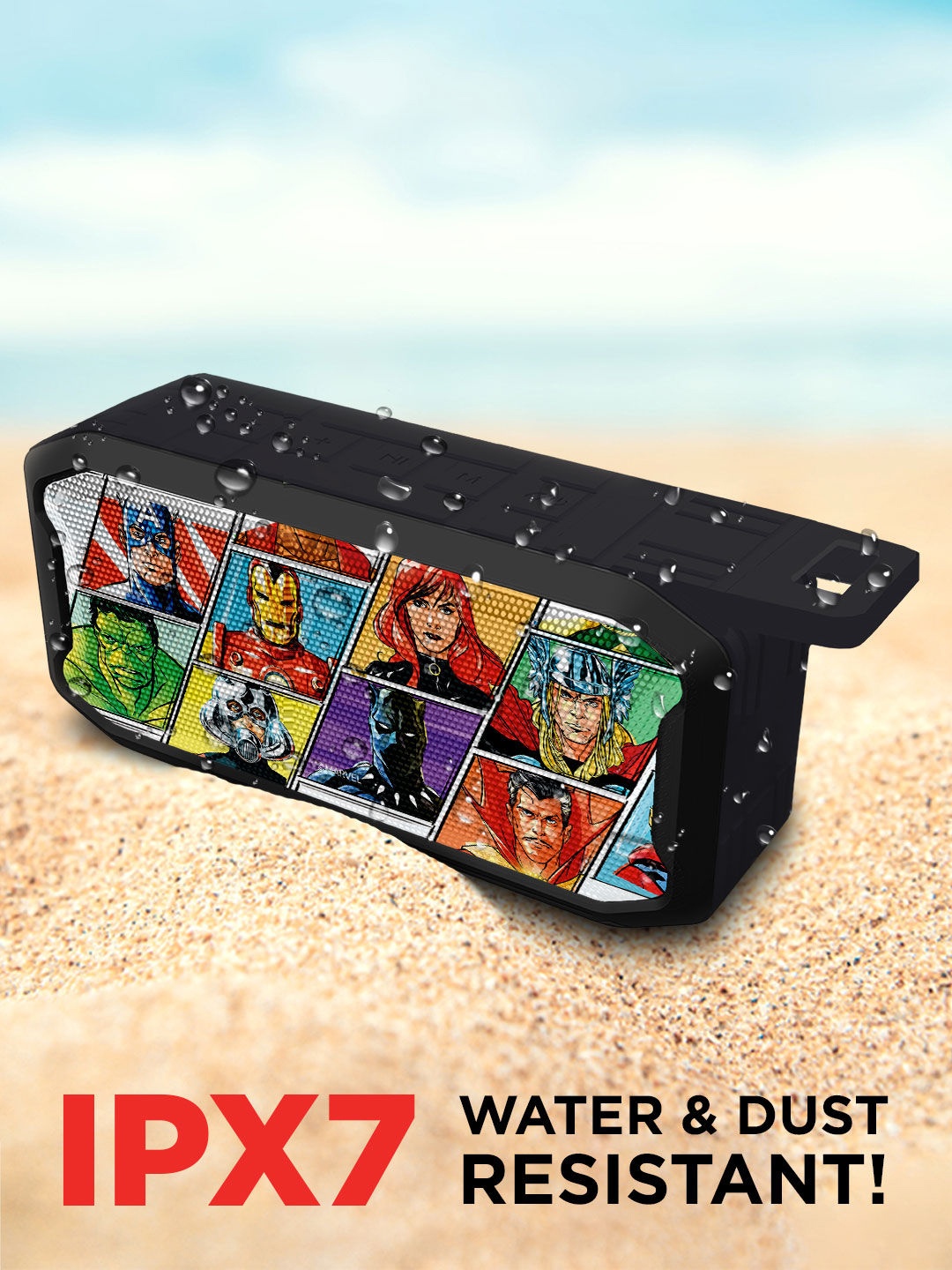 

macmerise Avenger Printed Water Resistant Wireless Speaker With Bluetooth V5.0, Black