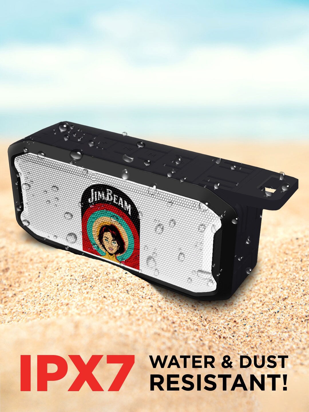 

macmerise Jim Beam Character Printed Water Resistant Wireless Speaker With Bluetooth V5.0, Black