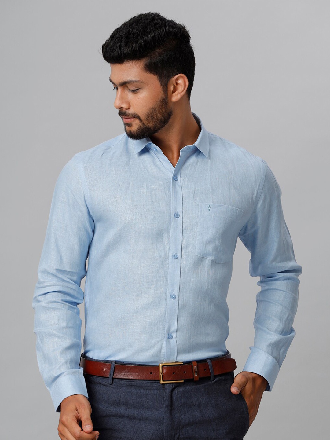 

Ramraj Tailored Fit Spread Collar Cotton Formal Shirt, Blue