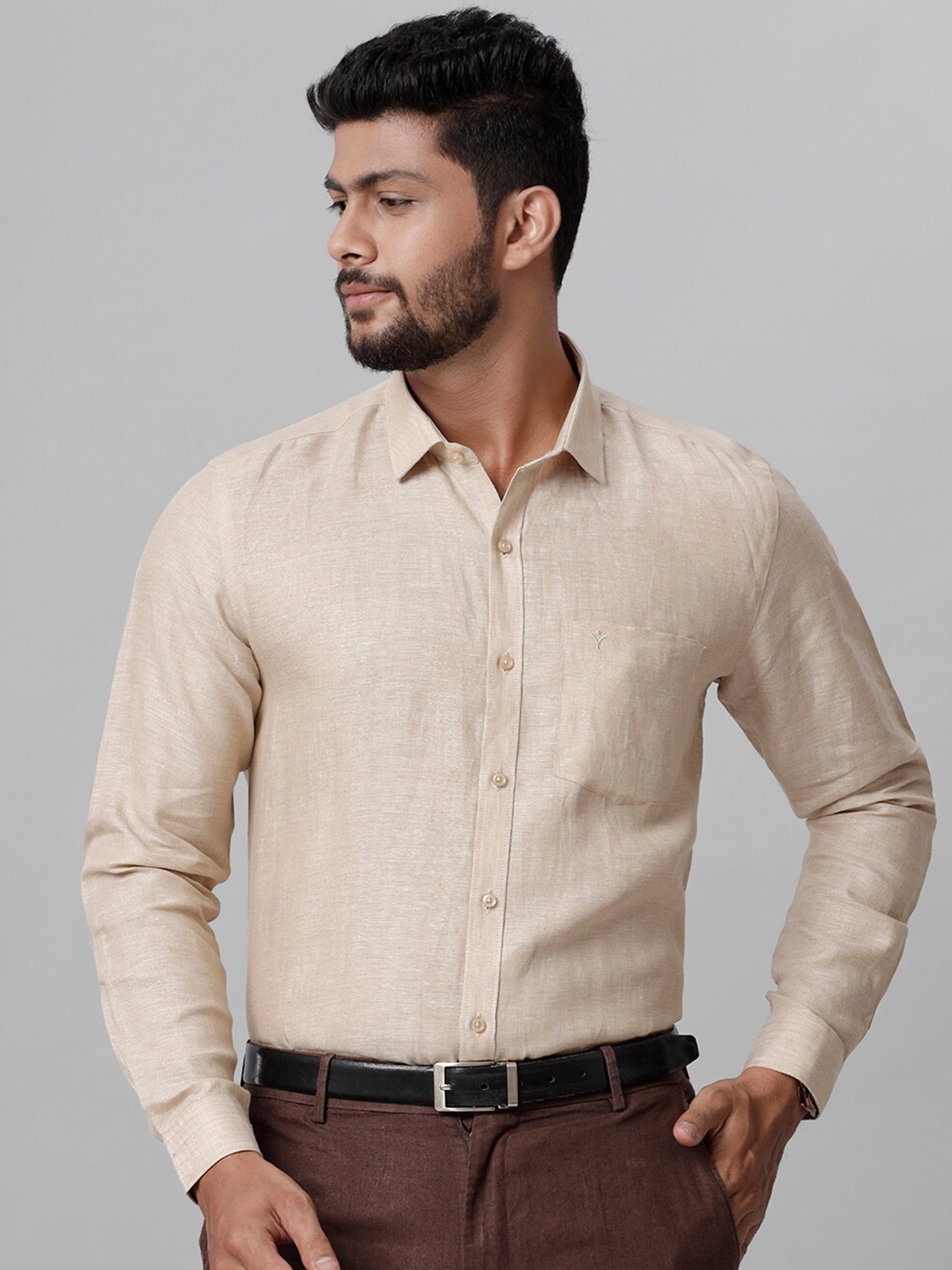 

Ramraj Tailored Fit Spread Collar Cotton Formal Shirt, Beige