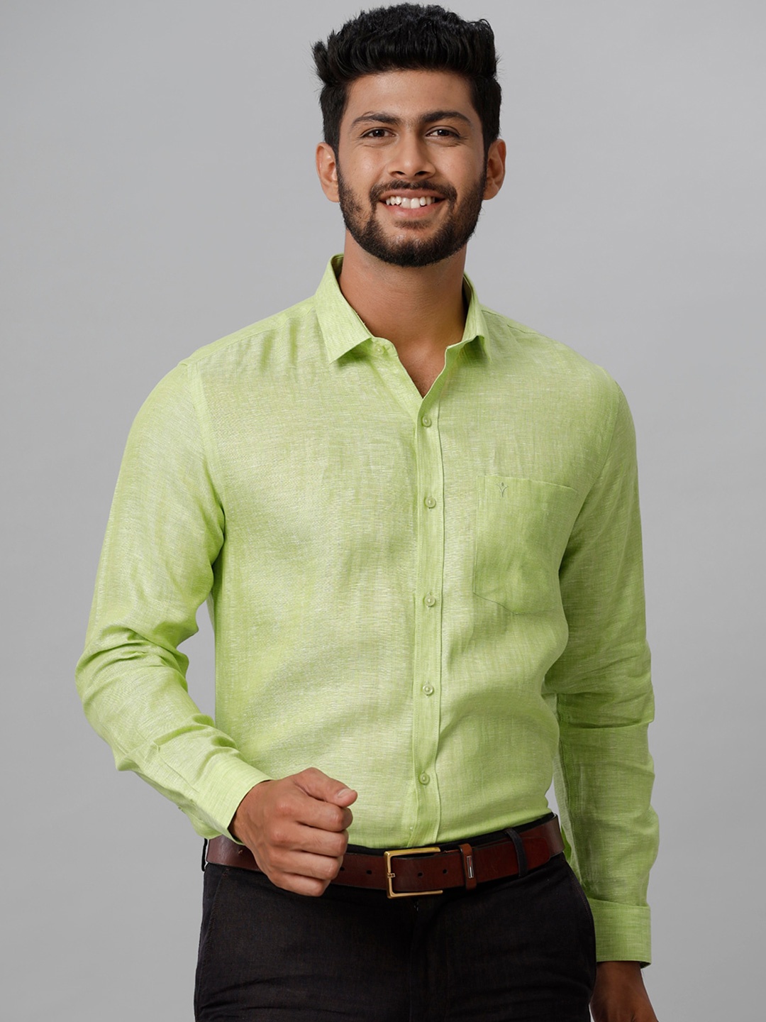 

Ramraj Tailored Fit Linen Formal Shirt, Green