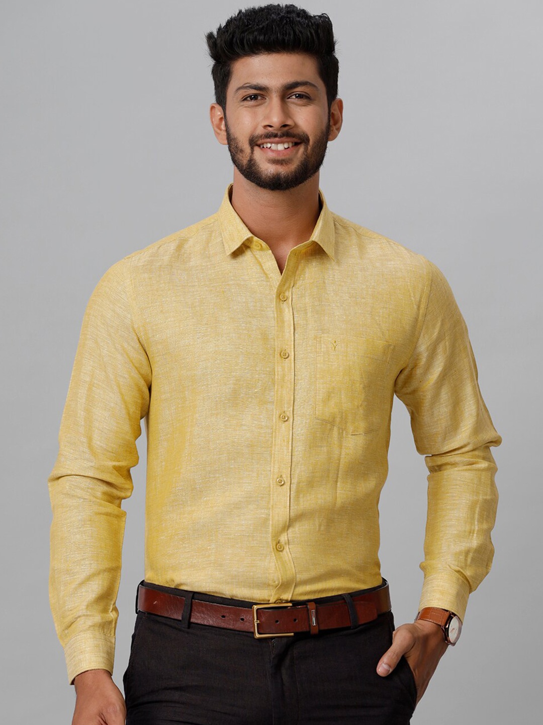 

Ramraj Tailored Fit Spread Collar Linen Formal Shirt, Beige