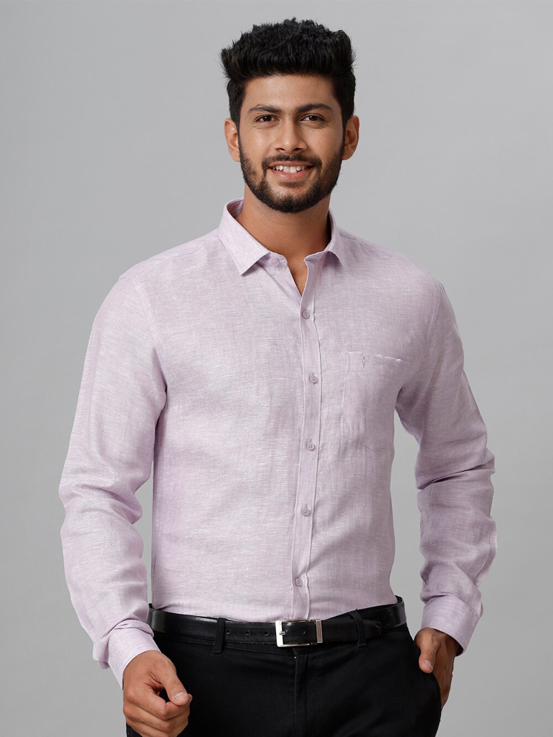 

Ramraj Tailored Fit Spread Collar Linen Formal Shirt, Violet
