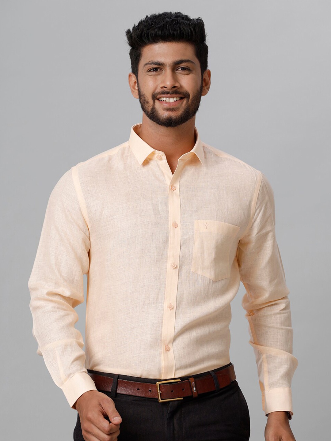 

Ramraj Tailored Fit Linen Formal Shirt, Orange
