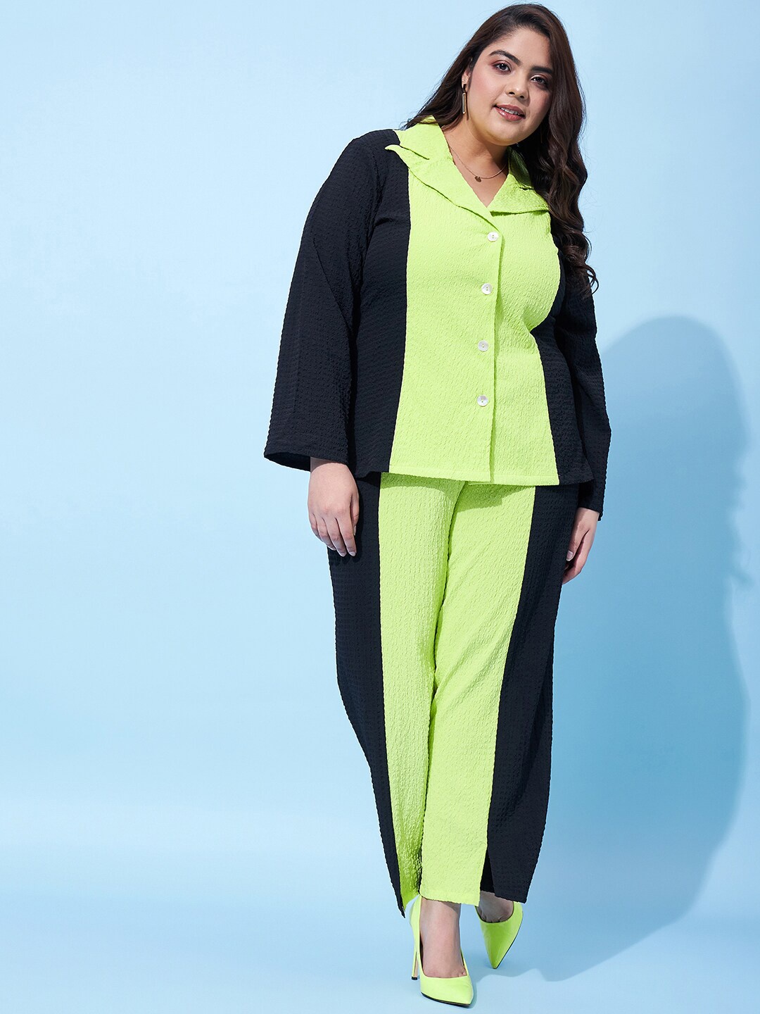 

Athena Ample Colourblocked Shirt With Trouser, Black