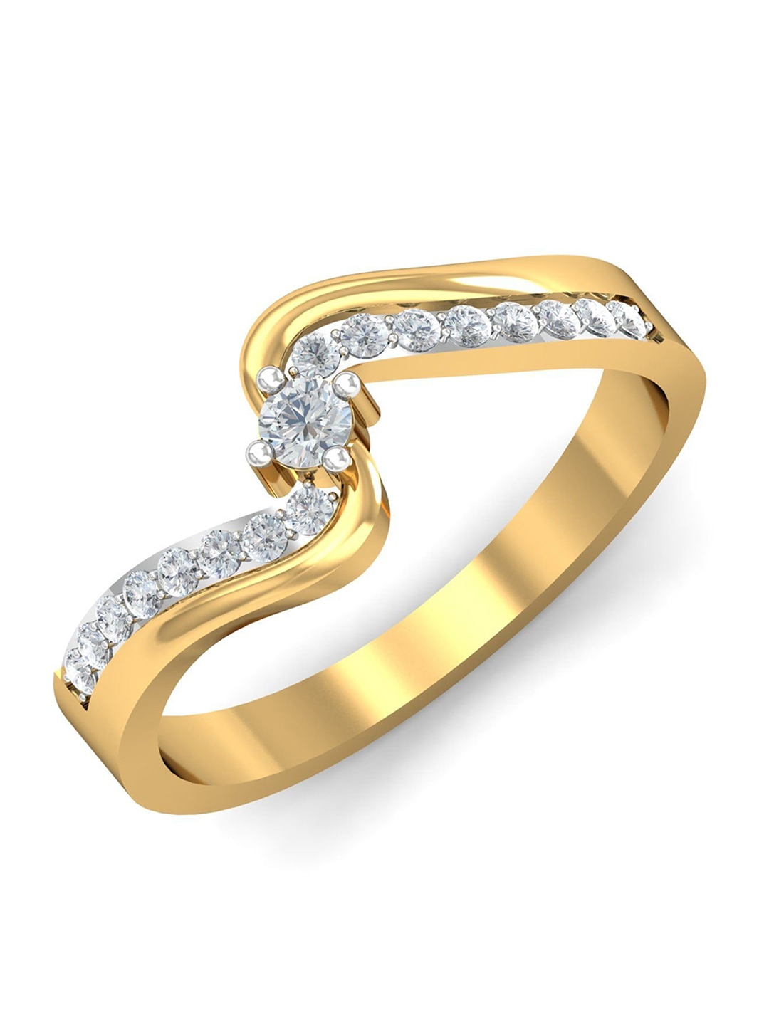 

KUBERBOX Twirling 18KT Gold Diamond Studded Finger Ring- 3.54gm