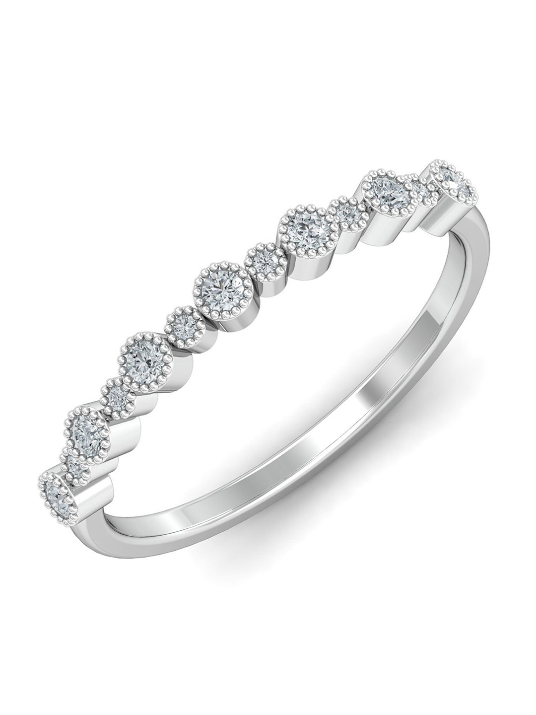 KUBERBOX Trending Trenza 18KT White Gold Diamond-Studded Ring 1.8 gm, Silver