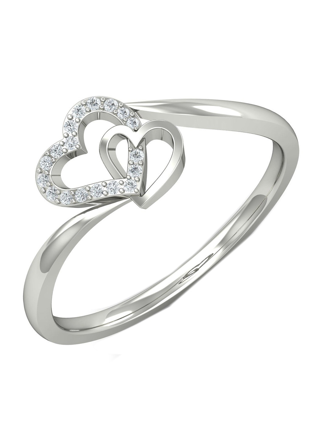

KUBERBOX 18KT White Gold Diamond Studded Heart Ring 1.71 g, Silver
