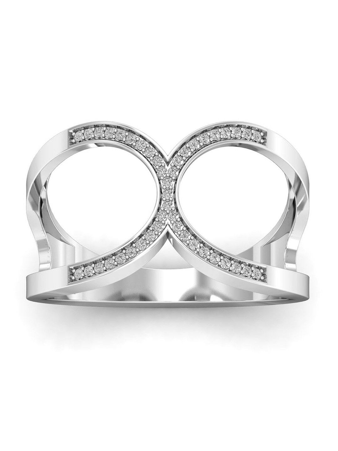 

KUBERBOX Tandem 18KT White Gold Diamond Studded Finger Ring-3.96gm, Silver