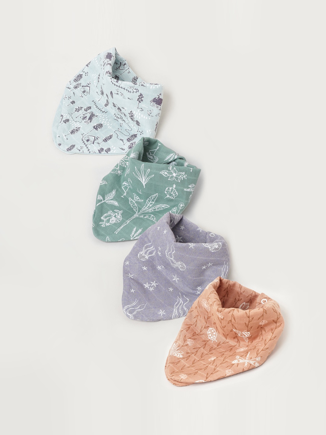 

cocoon care Infants Pack Of 4 Printed Absorbent Bamboo Cotton Bibs, Blue