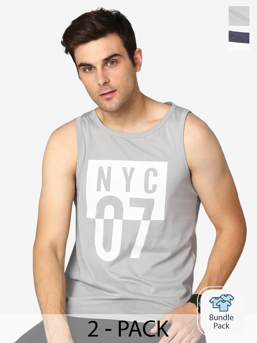 

Metronaut Pack Of 2 Printed Round Neck Cotton T-Shirt, Grey
