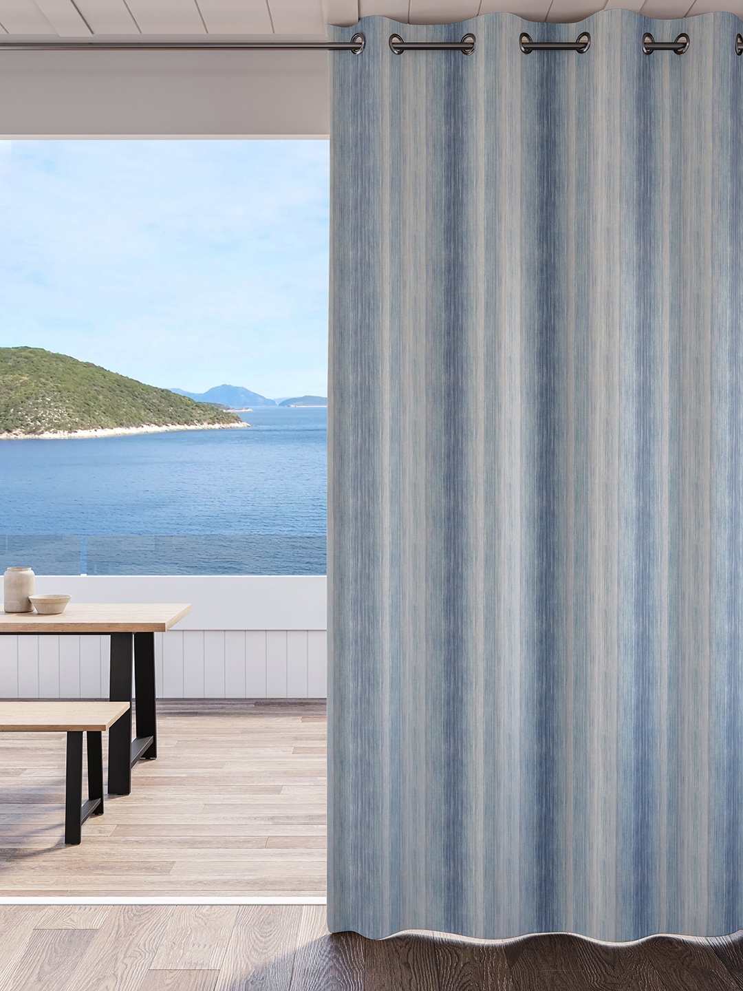 DDecor Blue Striped Room Darkening Long Door Curtain