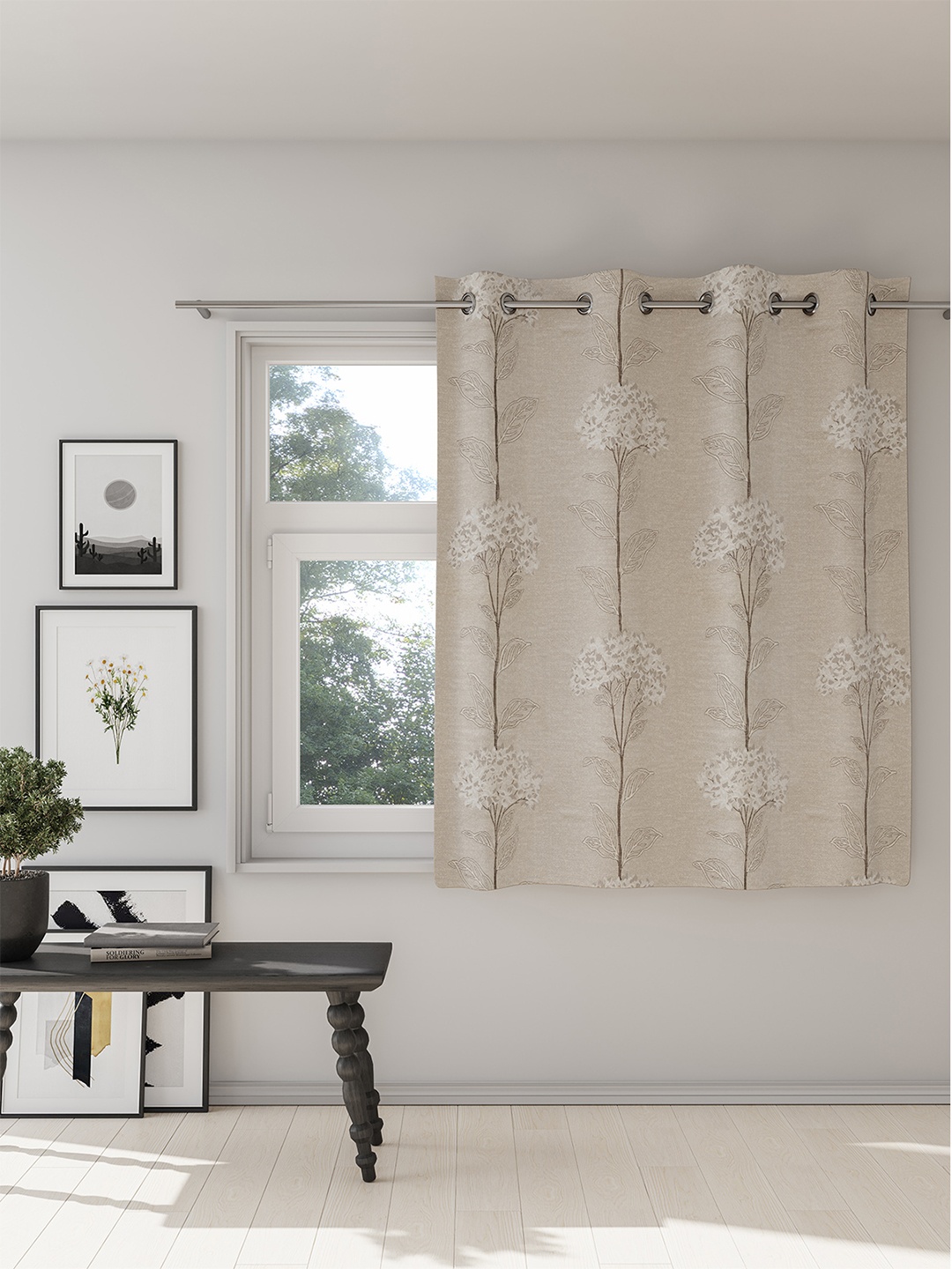 

DDecor Beige & White Floral Room Darkening Window Curtain
