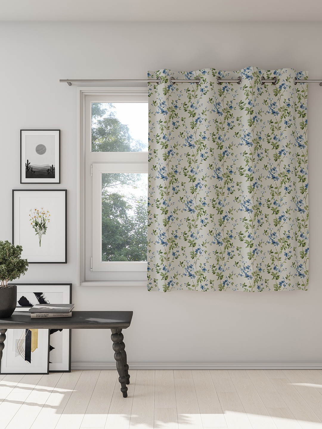 

DDecor Blue & Green Floral Room Darkening Window Curtain