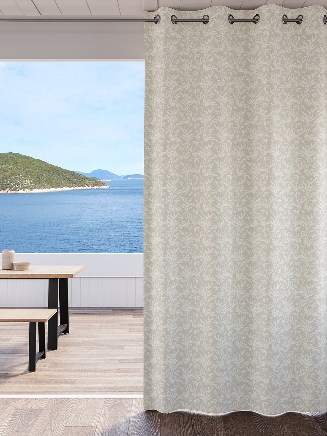 

DDecor Beige Floral Room Darkening Long Door Curtain