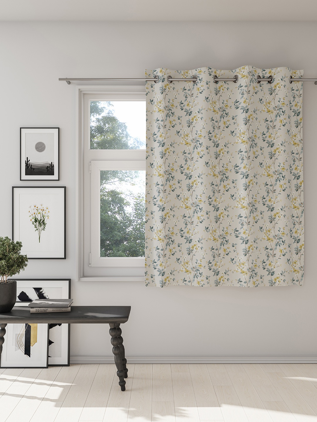 

DDecor Grey & Blue Floral Room Darkening Window Curtain
