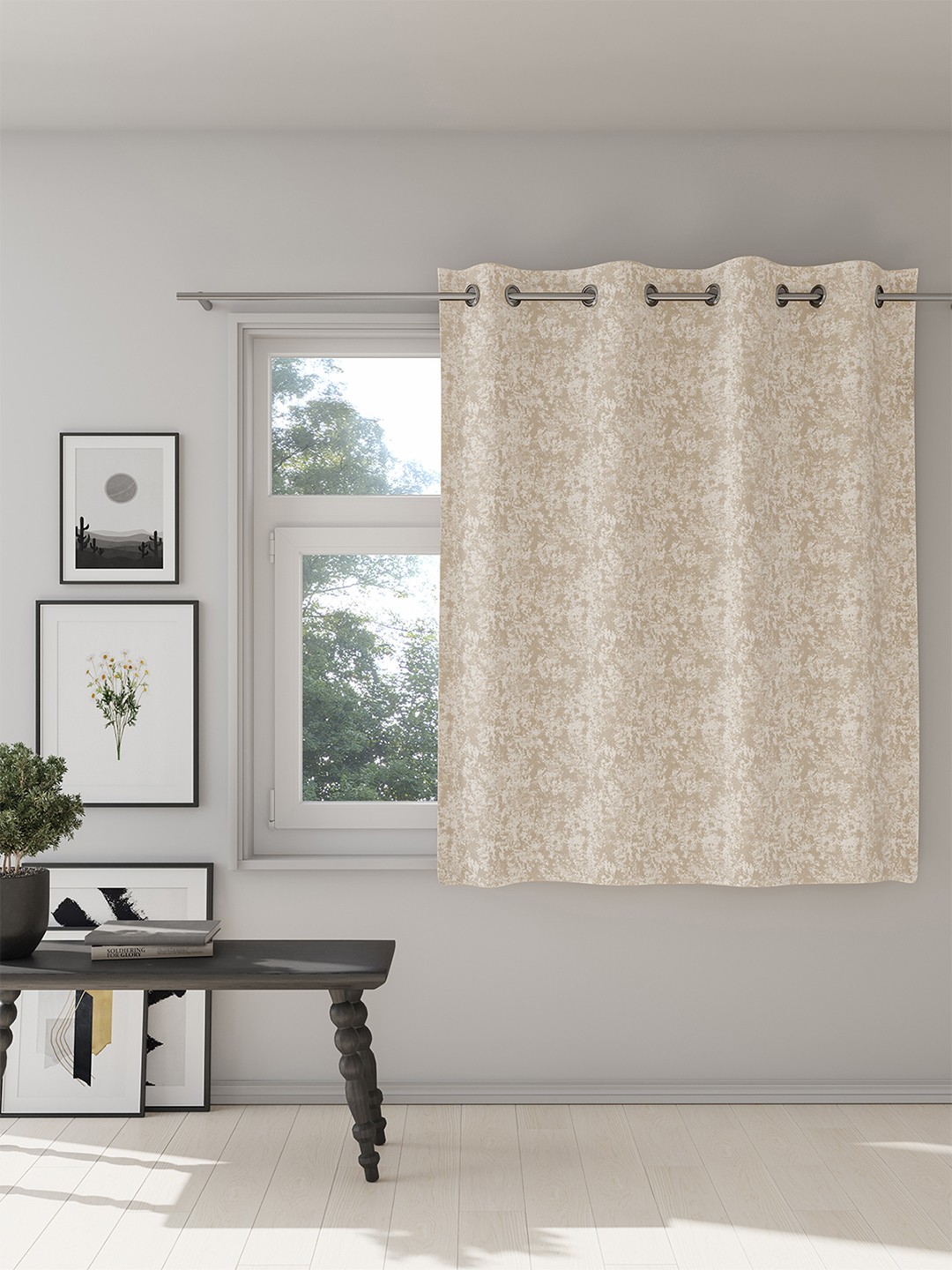 

DDecor Beige & White Printed Room Darkening Window Curtain