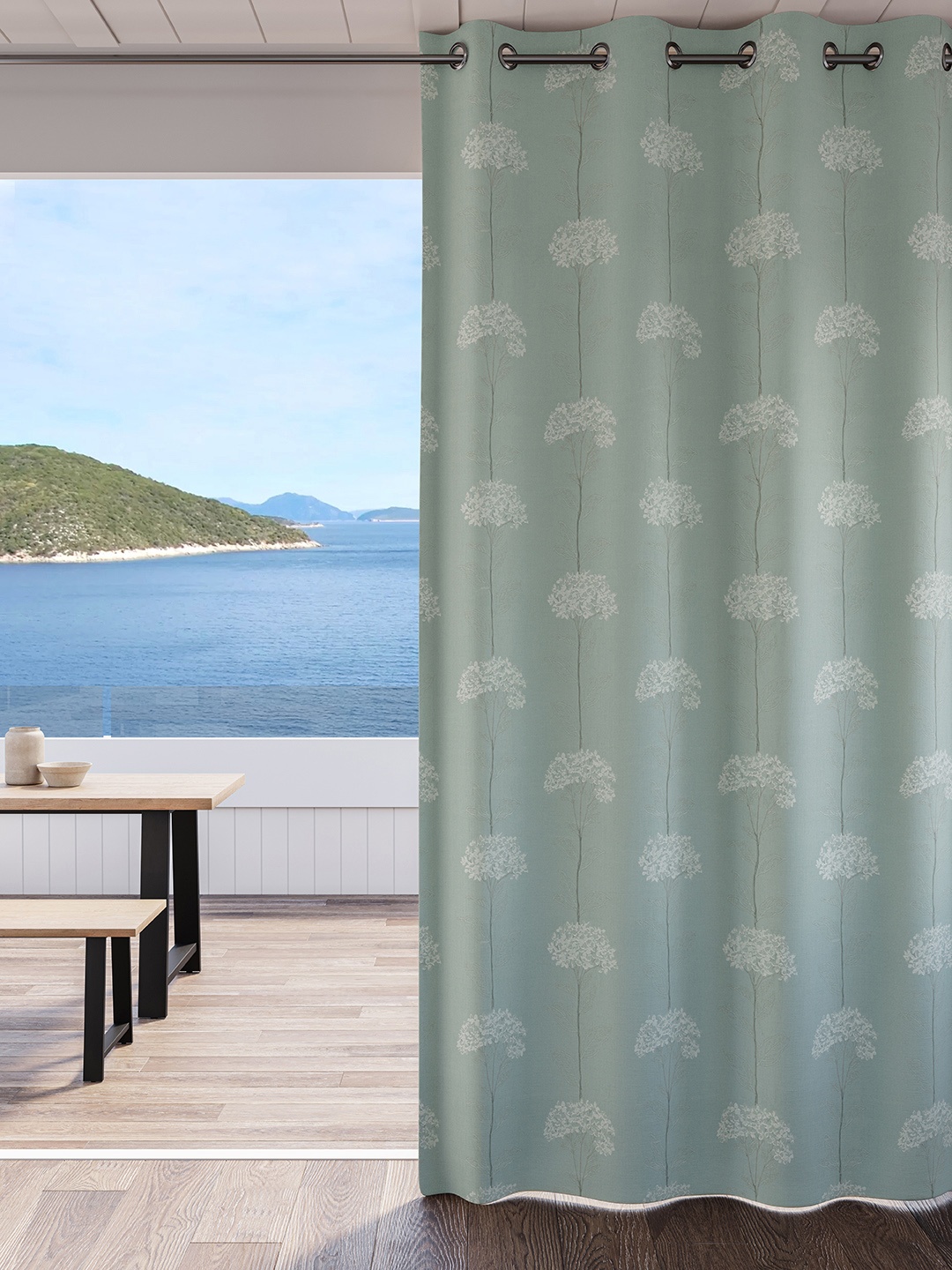 

DDecor Blue & White Floral Room Darkening Door Curtain