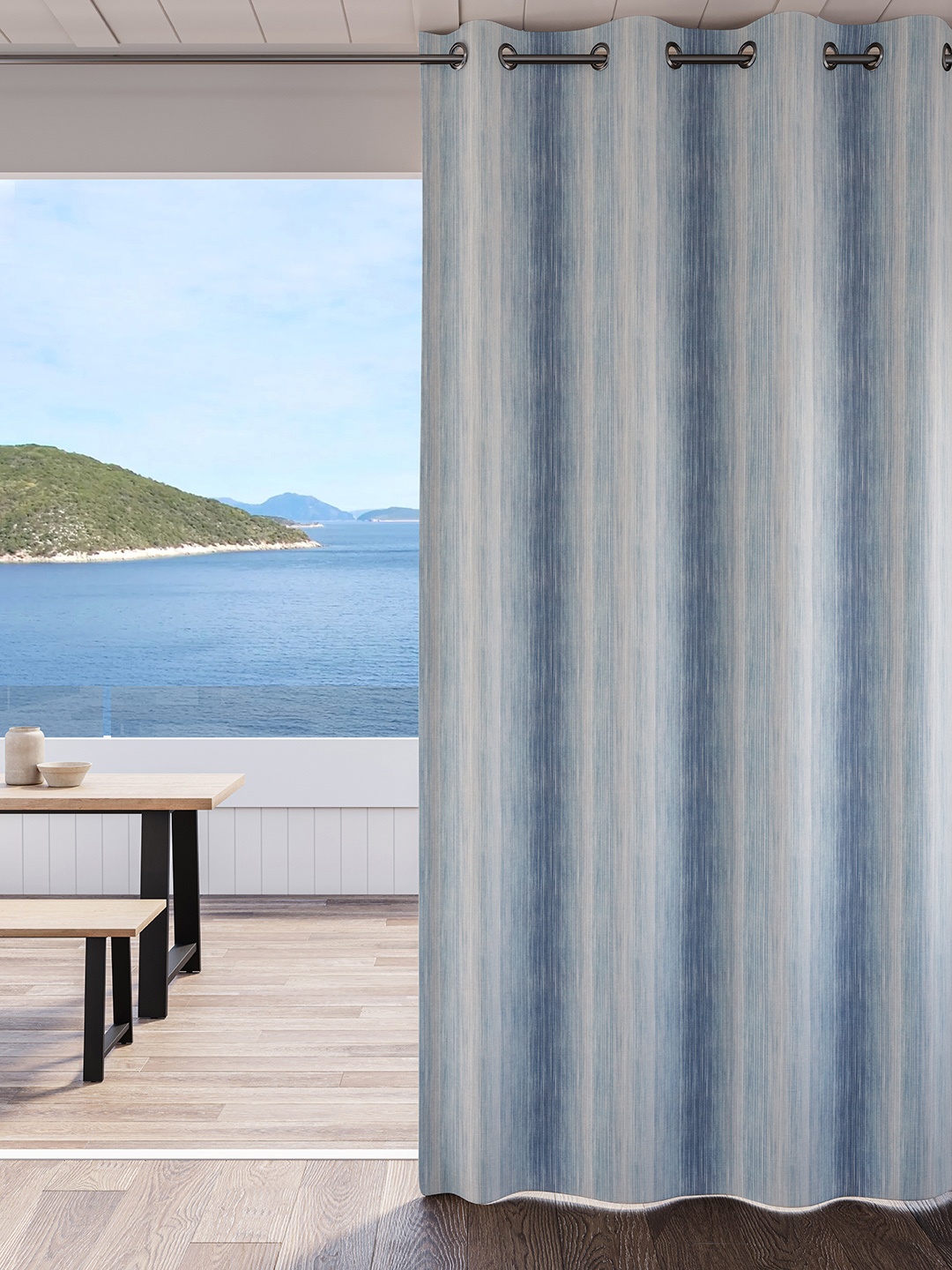 DDecor Blue & White Striped Room Darkening Door Curtain