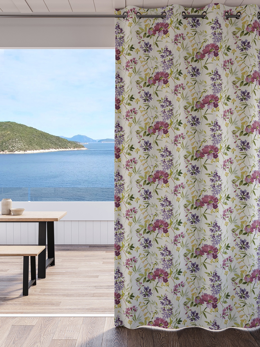 

DDecor Purple & Green Floral Room Darkening Door Curtain