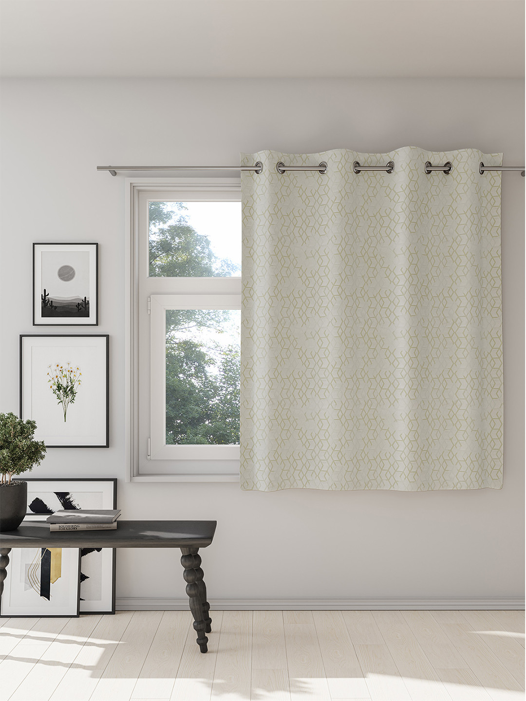

DDecor White & Green Geometric Room Darkening Window Curtain