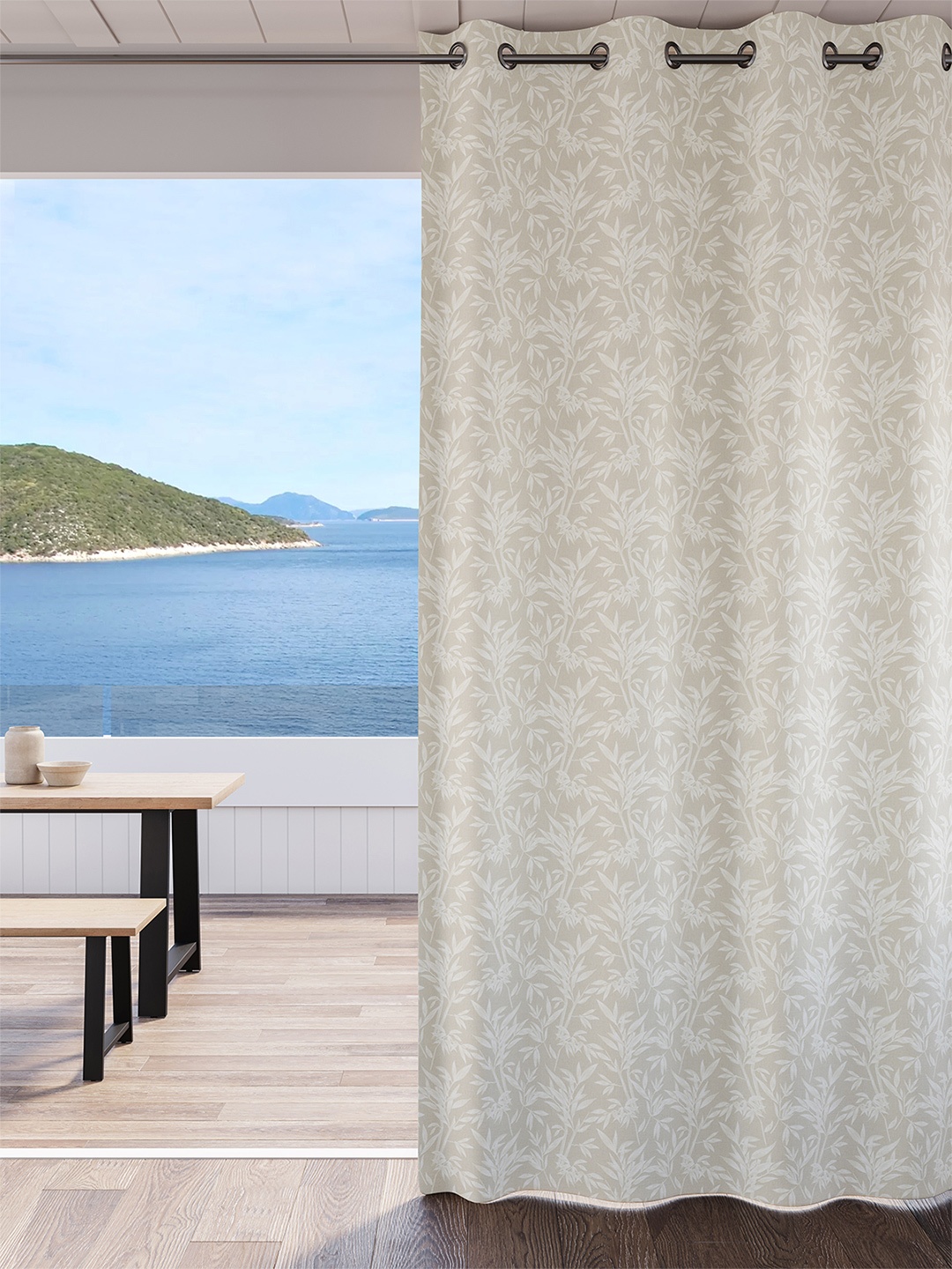 

DDecor Beige & White Floral Room Darkening Door Curtain