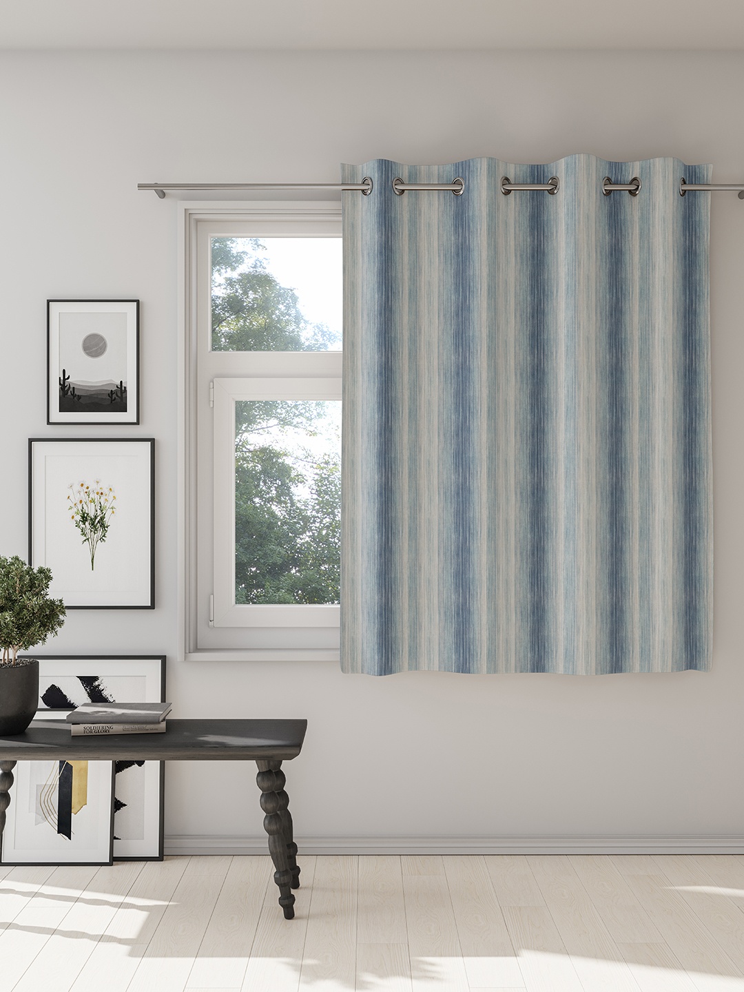 DDecor Blue & White Striped Room Darkening Window Curtain