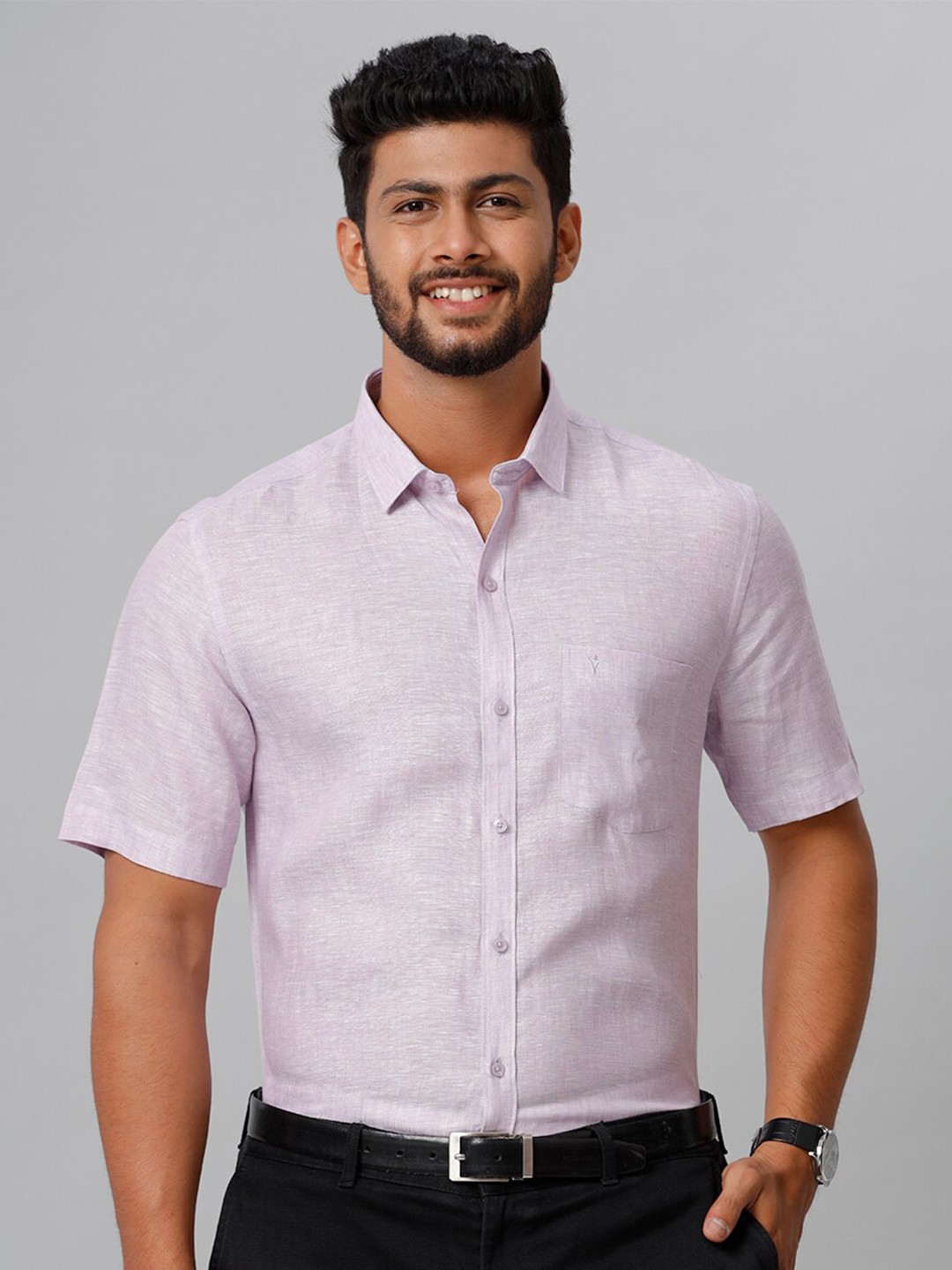

Ramraj Tailored Fit Linen Formal Shirt, Violet
