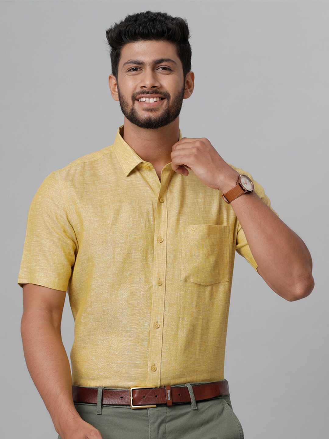 

Ramraj Tailored Fit Linen Formal Shirt, Beige