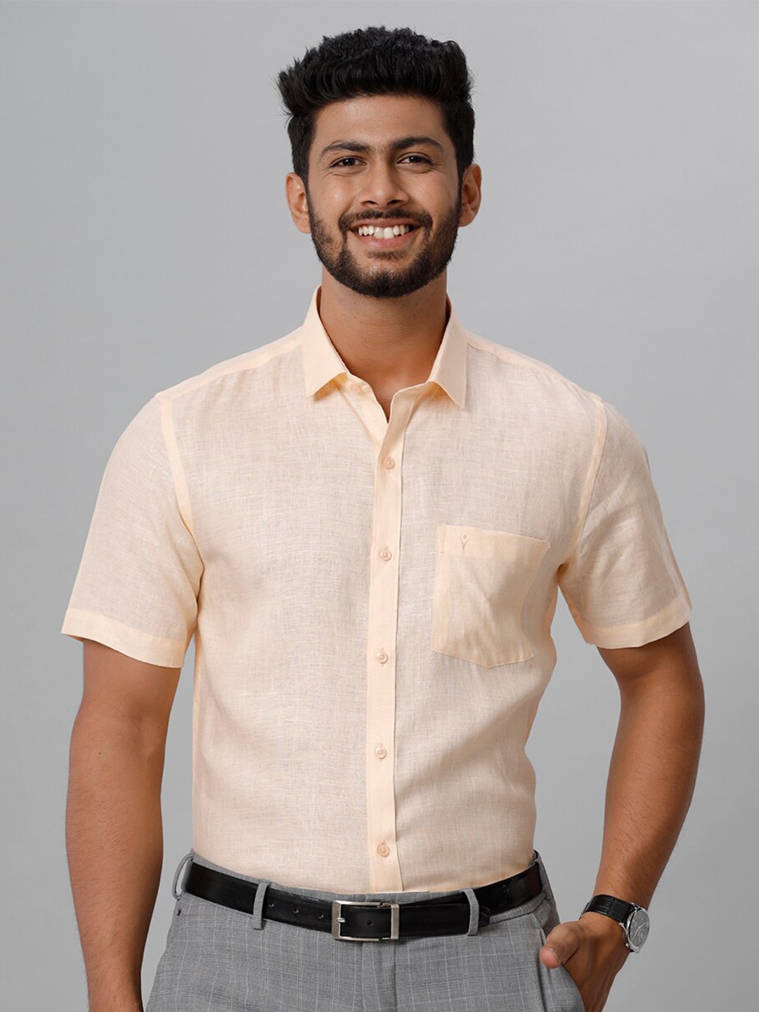 

Ramraj Tailored Fit Spread Collar Linen Formal Shirt, Orange