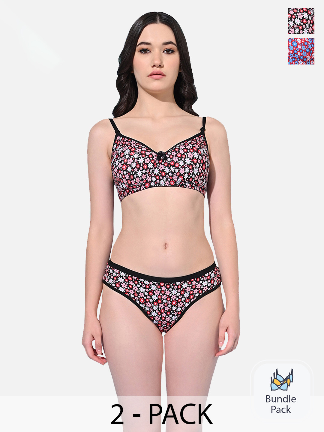 

FIMS Pack Of 2 Floral Printed Padded Lingerie Sets Sarika_Pad_Set_BlackRed_B, Black