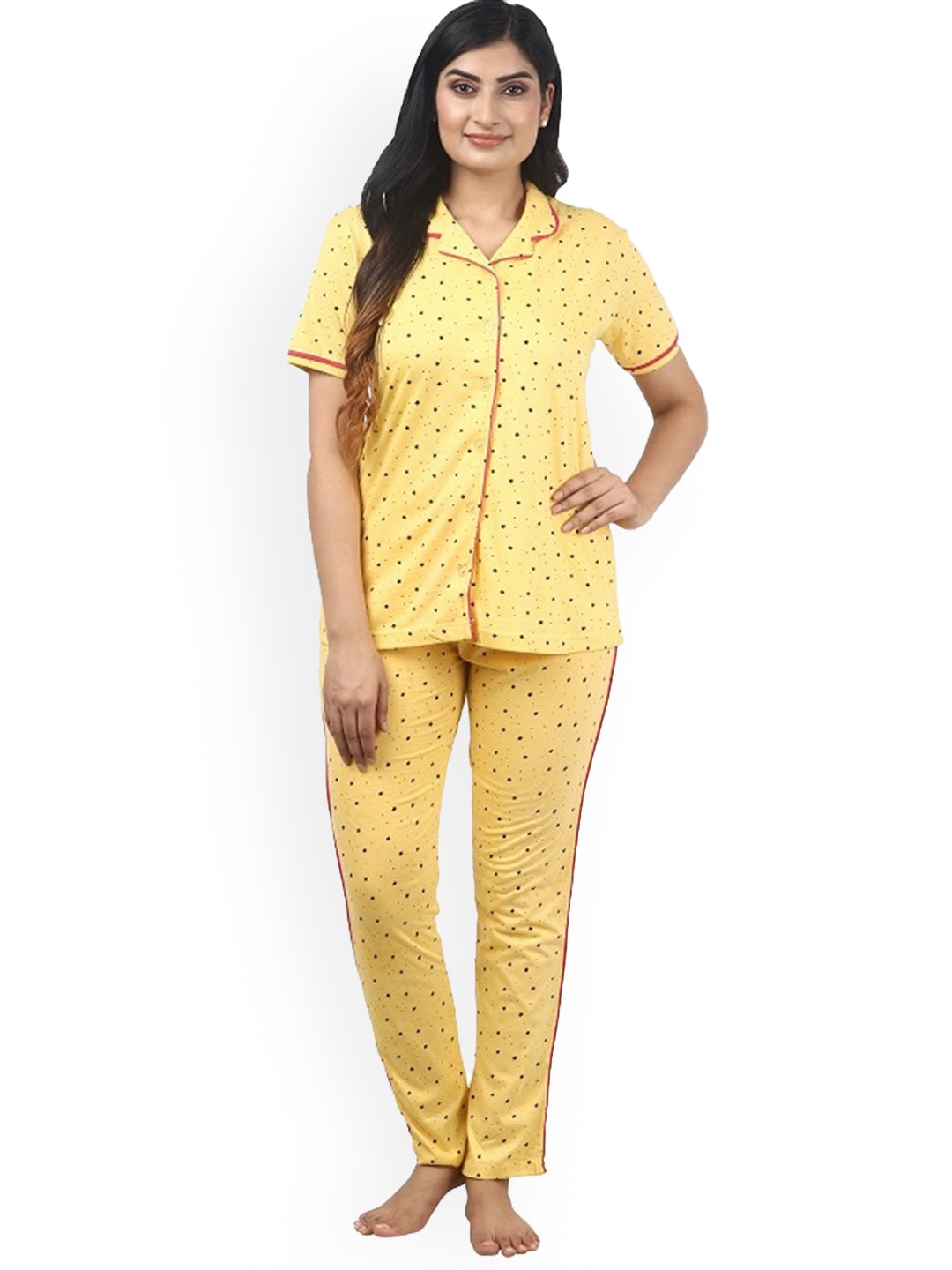

Noty Women Conversational Printed Shirt & Trousers, Yellow