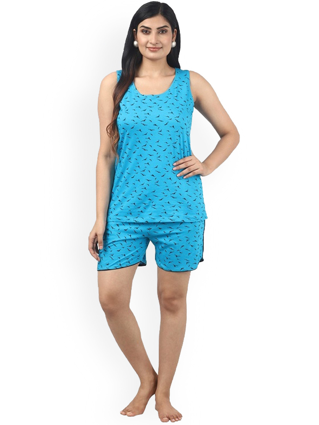 

Noty Women Conversational Printed Tops & Shorts, Blue