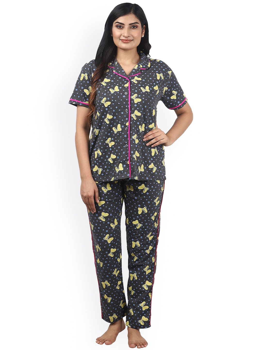 

Noty Graphic Printed Night Suit, Charcoal