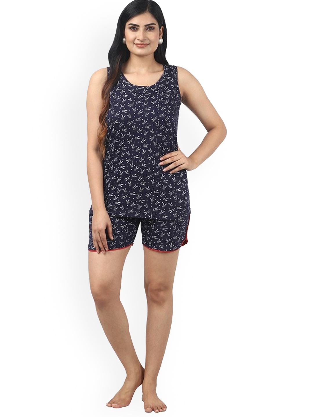 

Noty Women Rabbit Printed Top & Shorts, Navy blue