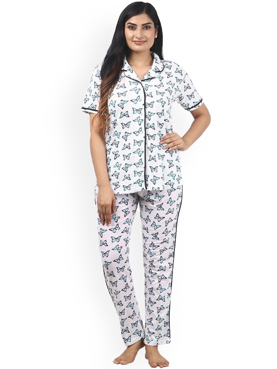 

Noty Graphic Printed Night Suit, White