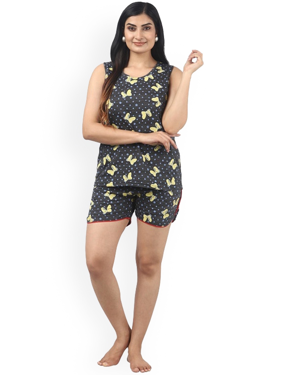 

Noty Graphic Printed Night Suit, Grey