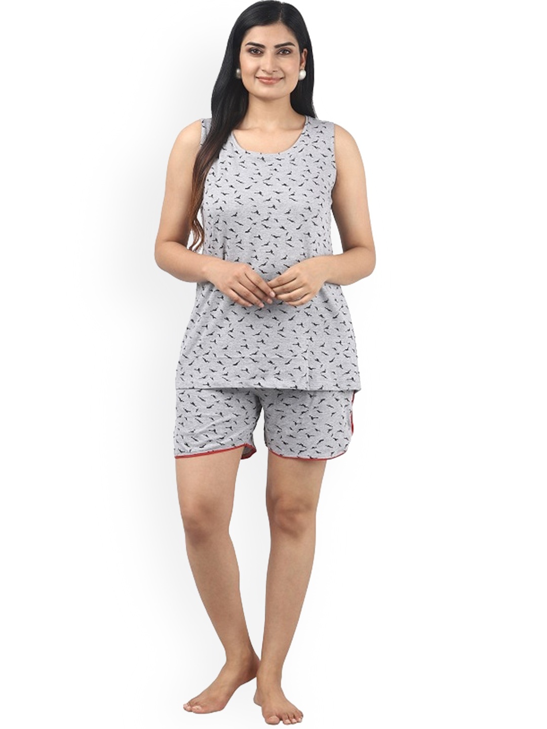

Noty Conversational Printed Night suit, Grey