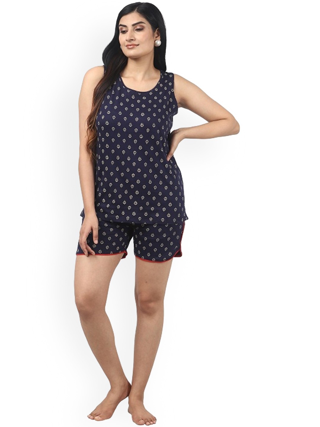 

Noty Graphic Printed Night Suit, Navy blue