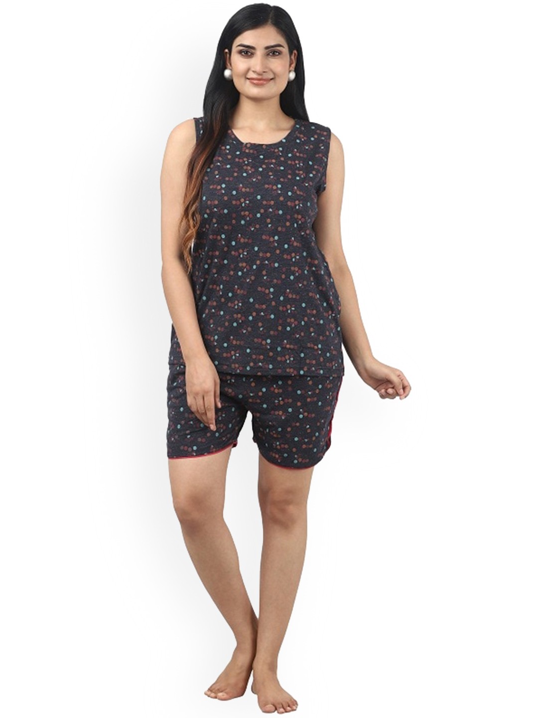 

Noty Polka Dots Printed Top With Shorts, Black
