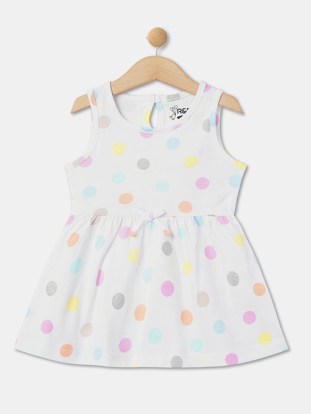 

R&B Girls Polka Dot Printed Pure Cotton Fit & Flare Dress, White