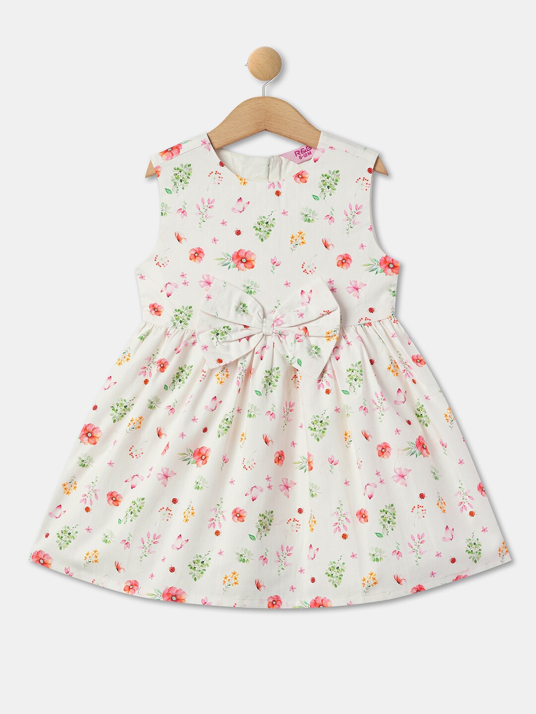 

R&B Girls Floral Printed Pure Cotton Fit & Flare Dress, White