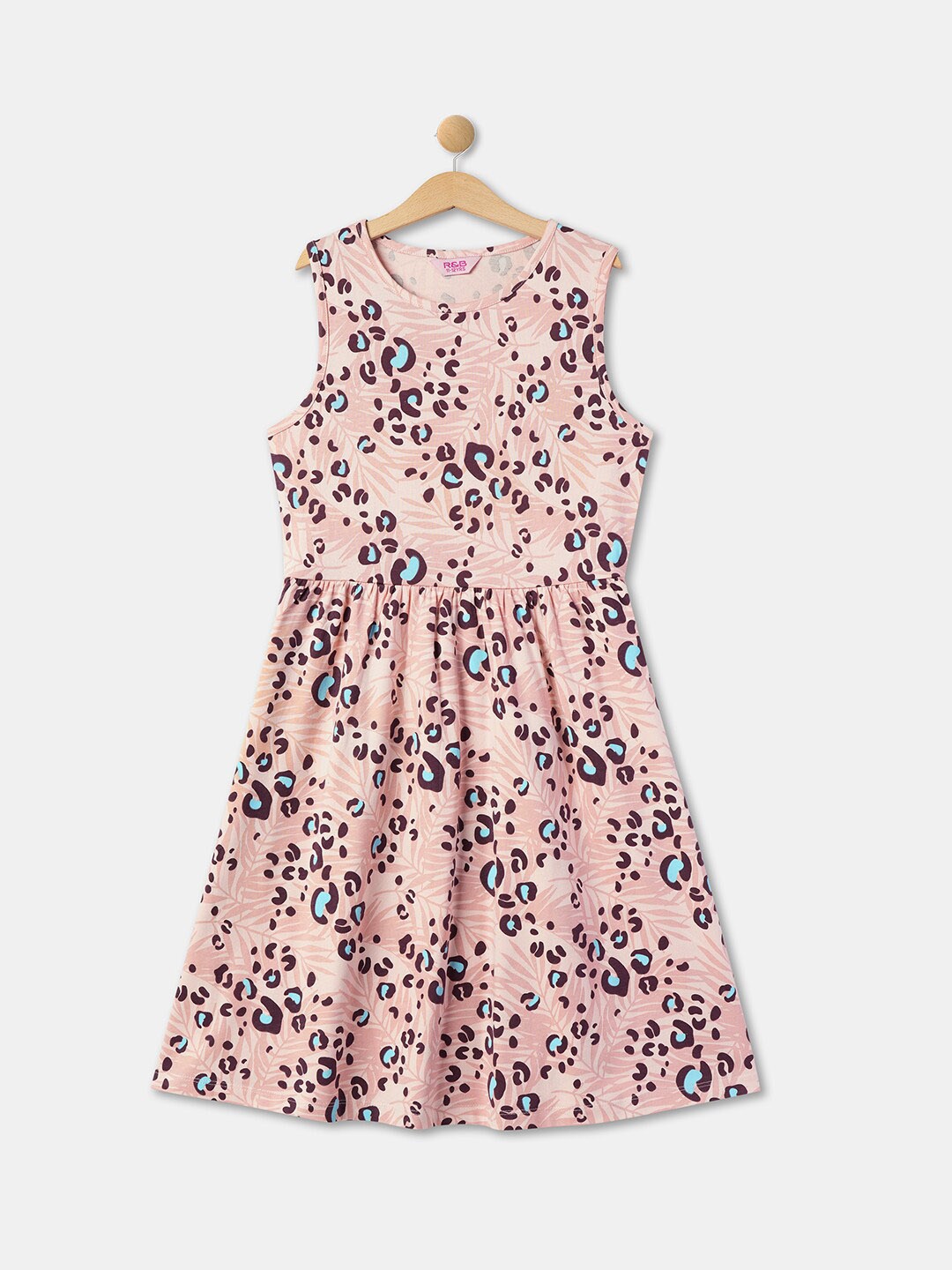 

R&B Girls Abstract Printed Pure Cotton Fit & Flare Dress, Pink